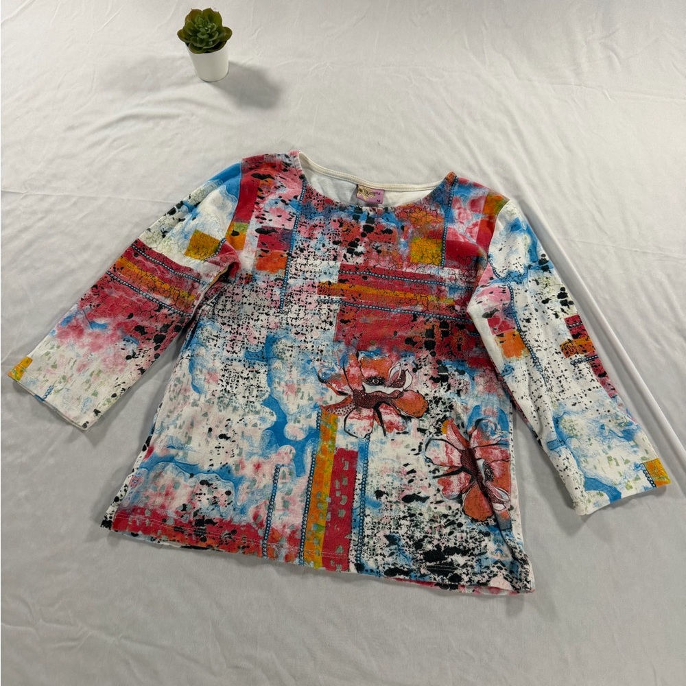 Vintage Mykonos Long Sleeve T Shirt Full Graphic Size M Multicolor